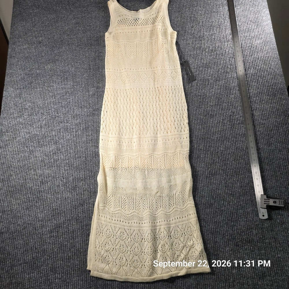 Tahari Womens Cream Pointelle Knit Sleeveless Maxi Dress Crochet Ivory XS NEW